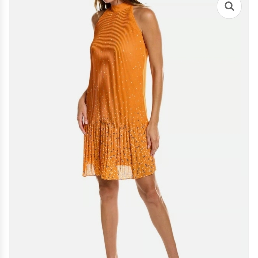 Nanette Lepore Orange Crepe Chiffon Pleated Dress